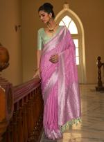 Nylon Crepe Pink Traditional Wear Zari Work Saree